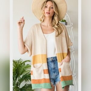 NWT Heyson Multi-Color Striped Open-Front Cardigan Size M